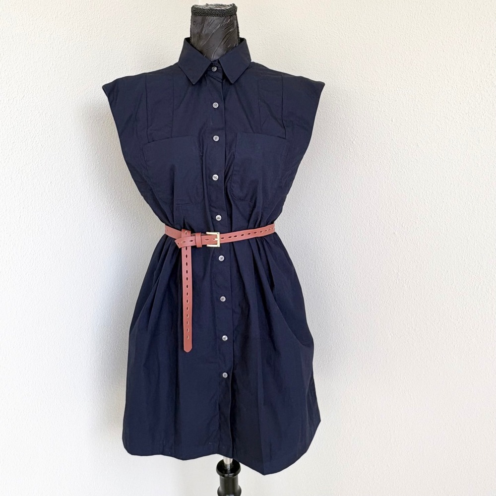 Banana Republic Sleeveless Pleated 100% Cotton Shirt‎ Dress S Navy Blue
Nautical
